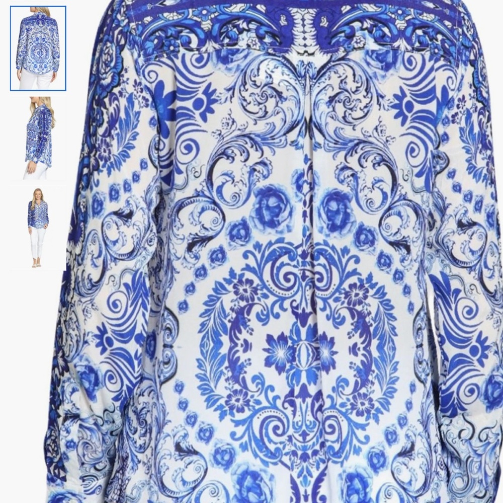 APNY Damask Print Roll Tab Sleeve Button-Up Shirt, sise XS - Picture 3 of 15